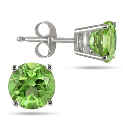 All-Natural Genuine 5 mm, Round Peridot earrings set in 14k White Gold
