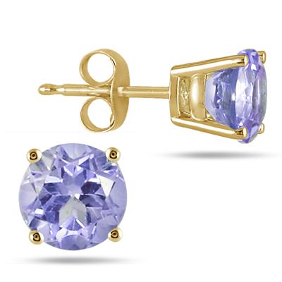 All-Natural Genuine 5 mm, Round Tanzanite earrings set in 14k Yellow gold