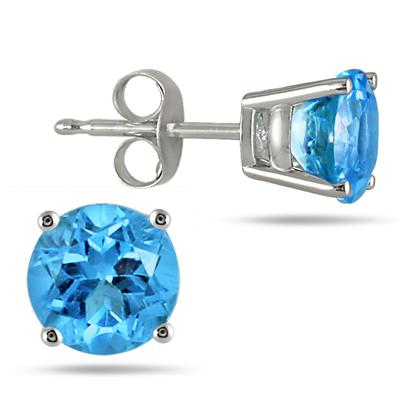 6MM All Natural Round Blue Topaz Stud Earrings in .925 Sterling Silver