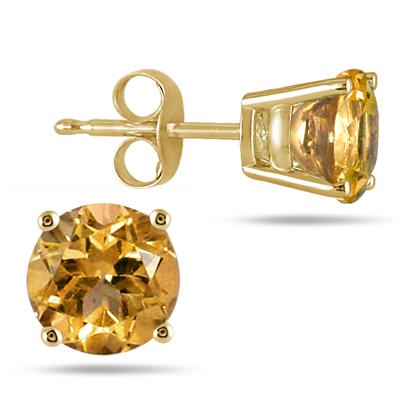 All-Natural Genuine 6 mm, Round Citrine earrings set in 14k Yellow gold