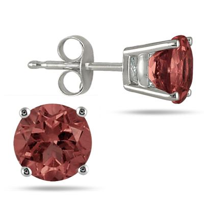 All-Natural Genuine 6 mm, Round Garnet earrings set in 14k White Gold