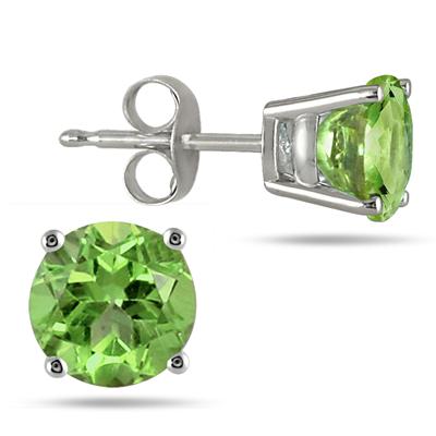 All-Natural Genuine 6 mm, Round Peridot earrings set in 14k White Gold