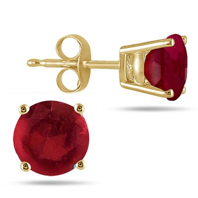 All-Natural Genuine 6 mm, Round Ruby earrings set in 14k Yellow gold