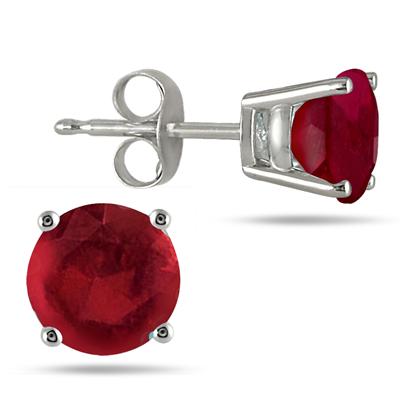 All-Natural Genuine 6 mm, Round Ruby earrings set in Platinum