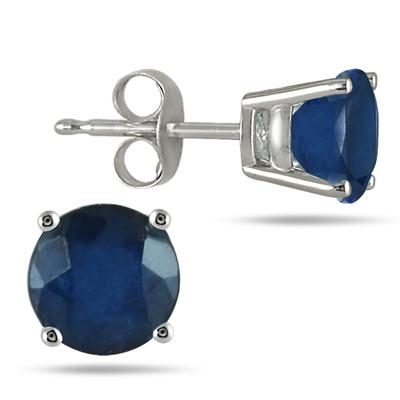 All-Natural Genuine 6 mm, Round Sapphire earrings set in 14k White Gold