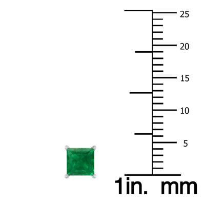 14K White Gold 4MM Square Emerald Gemstone Earrings