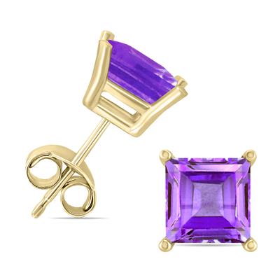 14K Yellow Gold 5MM Square Amethyst Earrings