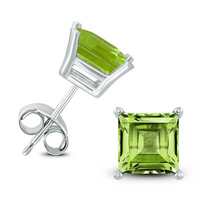 14K White Gold 6MM Square Peridot Earrings