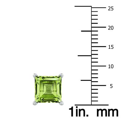 14K White Gold 6MM Square Peridot Earrings