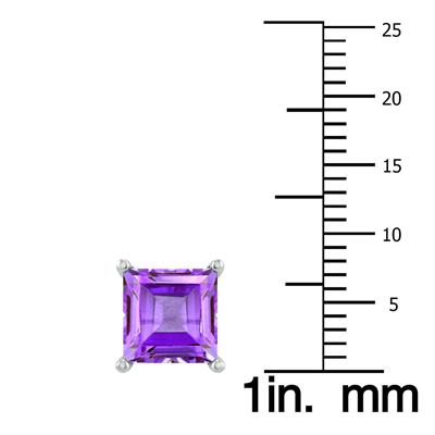 14K White Gold 7MM Square Amethyst Earrings