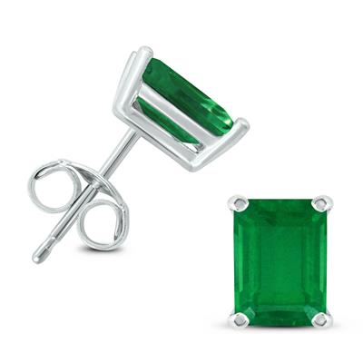 14K White Gold 5x3MM Emerald Shaped Emerald Earrings