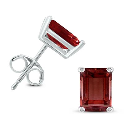 14K White Gold 6x4MM Emerald Shaped Garnet Earrings