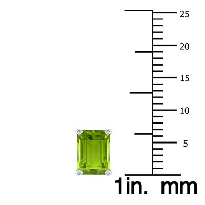 14K White Gold 7x5MM Emerald Shaped Peridot Earrings