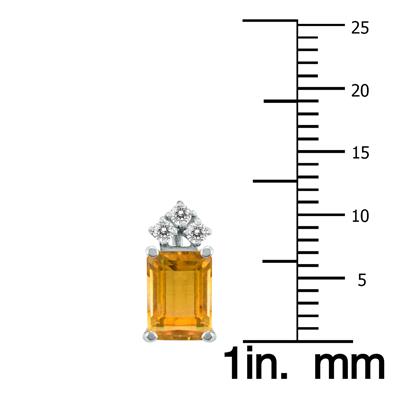 14K White Gold 6x4MM Emerald Shaped Citrine and Three Stone Diamond Earrings
