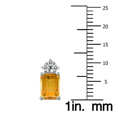 14K White Gold 7x5MM Emerald Shaped Citrine and Three Stone Diamond Earrings
