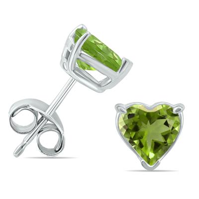 14K White Gold 5MM Heart Peridot Earrings