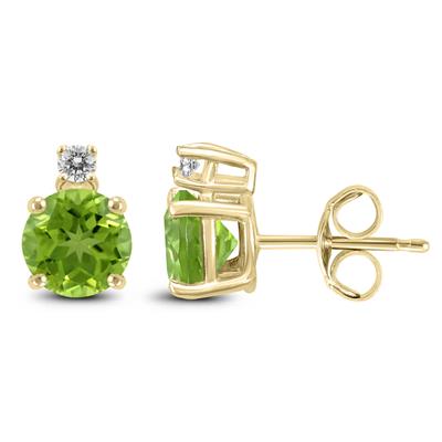 14K Yellow Gold 6MM Round Peridot and Diamond Earrings