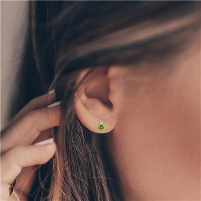 14K Yellow Gold 6MM Round Peridot and Diamond Earrings