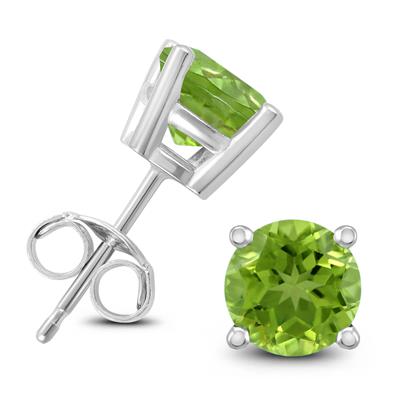 14K White Gold 7MM Round Peridot Earrings