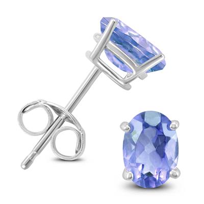 14K White Gold 6x4MM Oval Tanzanite Earrings