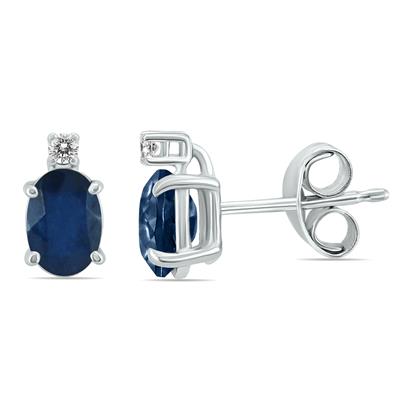 14K White Gold 6x4MM Oval Sapphire and Diamond Earrings