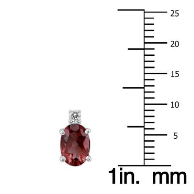 14K White Gold 7x5MM Oval Garnet and Diamond Earrings