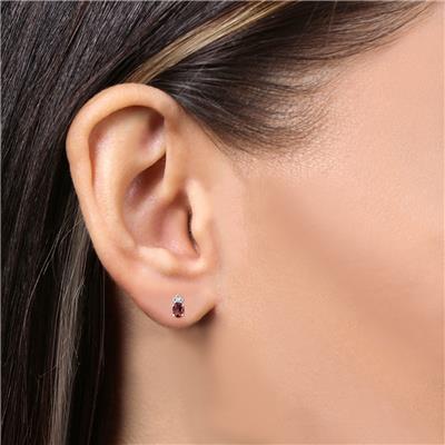 14K White Gold 6x4MM Oval Garnet and Three Stone Diamond Earrings