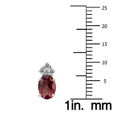 14K White Gold 8x6MM Oval Garnet and Three Stone Diamond Earrings