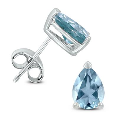 14K White Gold 6x4MM Pear Aquamarine Earrings