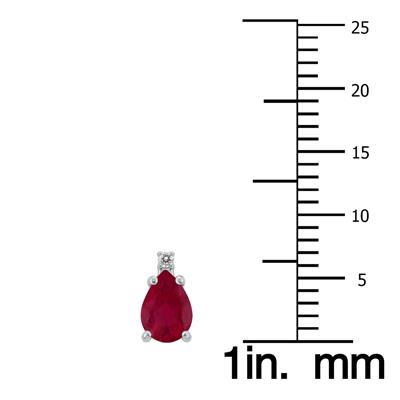 14K White Gold 5x3MM Pear Ruby and Diamond Earrings