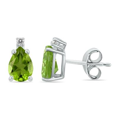 14K White Gold 6x4MM Pear Peridot and Diamond Earrings