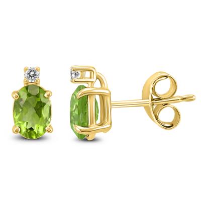 14K Yellow Gold 8x6MM Oval Peridot and Diamond Earrings