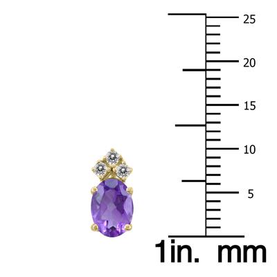 14K Yellow Gold 8x6MM Oval Amethyst and Three Stone Diamond Earrings