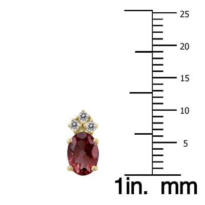 14K Yellow Gold 8x6MM Oval Garnet and Three Stone Diamond Earrings