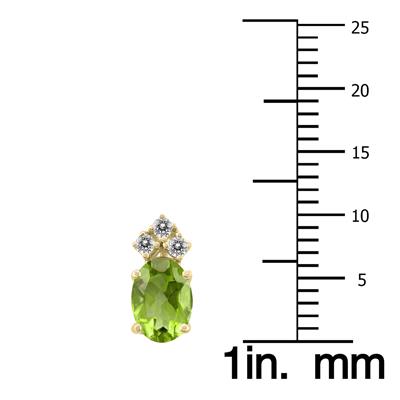 14K Yellow Gold 8x6MM Oval Peridot and Three Stone Diamond Earrings