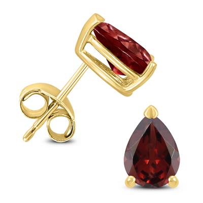 14K Yellow Gold 6x4MM Pear Garnet Earrings