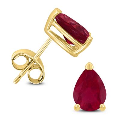 14K Yellow Gold 6x4MM Pear Ruby Earrings