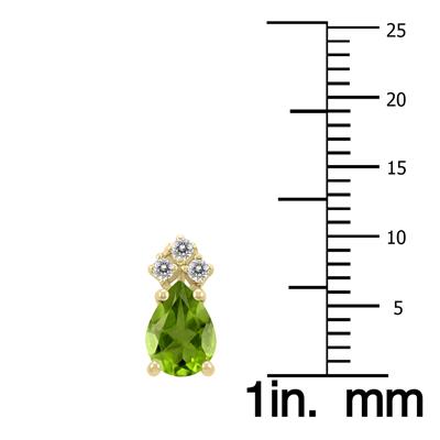 14K Yellow Gold 8x6MM Pear Peridot and Three Stone Diamond Earrings