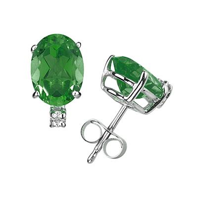 7X5mm Oval Emerald and Diamond Stud Earrings in 14K White Gold