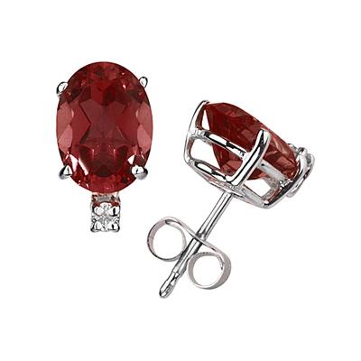 12X10mm Oval Garnet and Diamond Stud Earrings in 14K White Gold