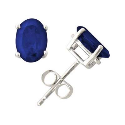 4 Carat All-Natural Genuine 9x7mm, Oval Sapphire Earrings set in 14k White Gold