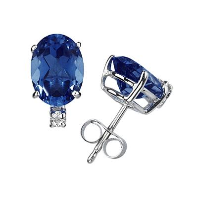 7X5mm Oval Sapphire and Diamond Stud Earrings in 14K White Gold