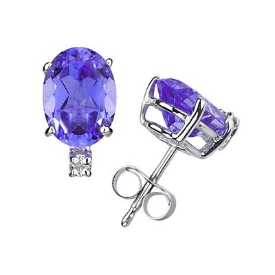 6X4mm Oval Tanzanite and Diamond Stud Earrings in 14K White Gold