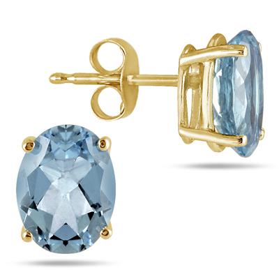 All-Natural Genuine 5x3 mm, Oval Aquamarine earrings set in 14k Yellow gold