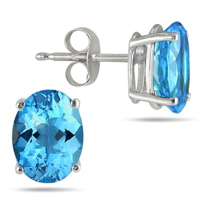 All-Natural Genuine 5x3 mm, Oval Blue Topaz earrings set in 14k White Gold