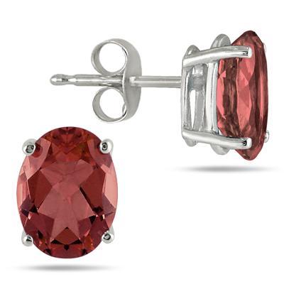 All-Natural Genuine 5x3 mm, Oval Garnet earrings set in 14k White Gold