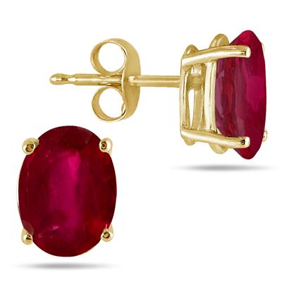 All-Natural Genuine 5x3 mm, Oval Ruby earrings set in 14k Yellow gold