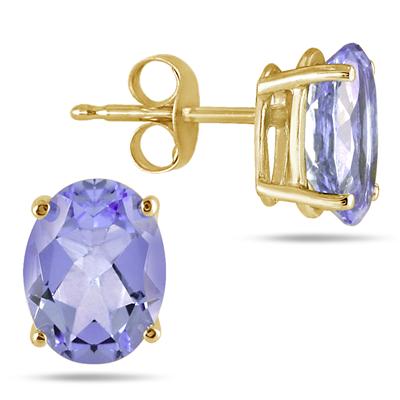 All-Natural Genuine 5x3 mm, Oval Tanzanite earrings set in 14k Yellow gold