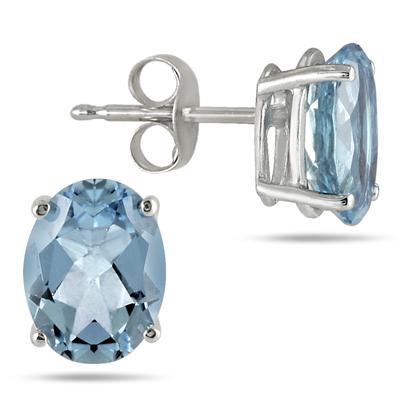 6x4MM All Natural Oval Aquamarine Stud Earrings in .925 Sterling Silver