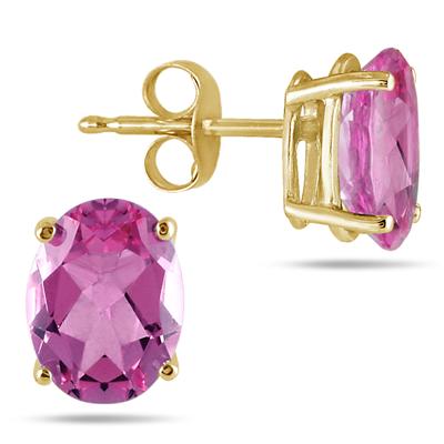 All-Natural Genuine 6x4 mm, Oval Pink Sapphire earrings set in 14k Yellow gold